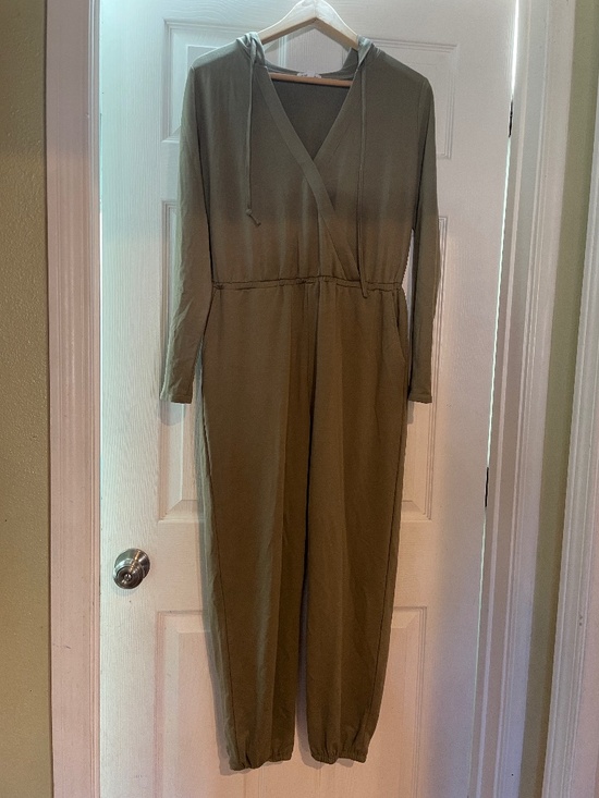 Stitch & Pine Pants - Stitch & Pine hooded olive jumpsuit with pockets